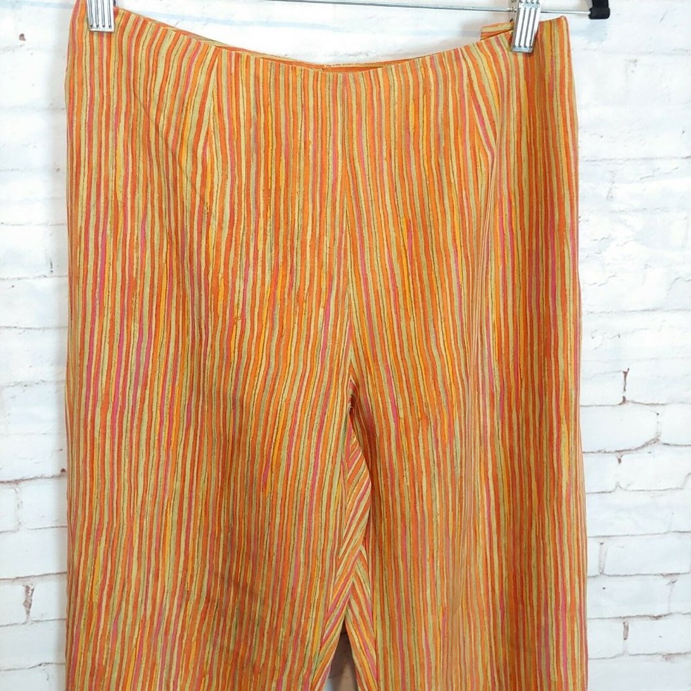 Sigrid Olsen Pants Womens Size 6 Silk Orange Peach Striped Straight Leg - Picture 3 of 7